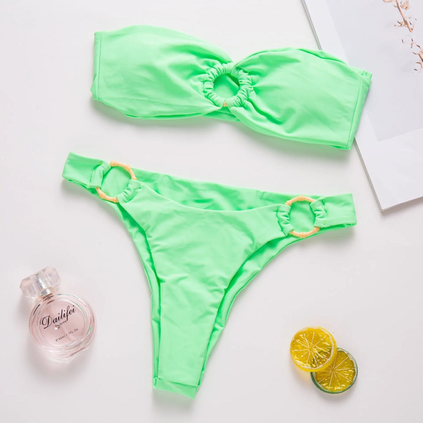 Solid color bandeau sexy swimsuit bikini women's two-piece split swimsuit