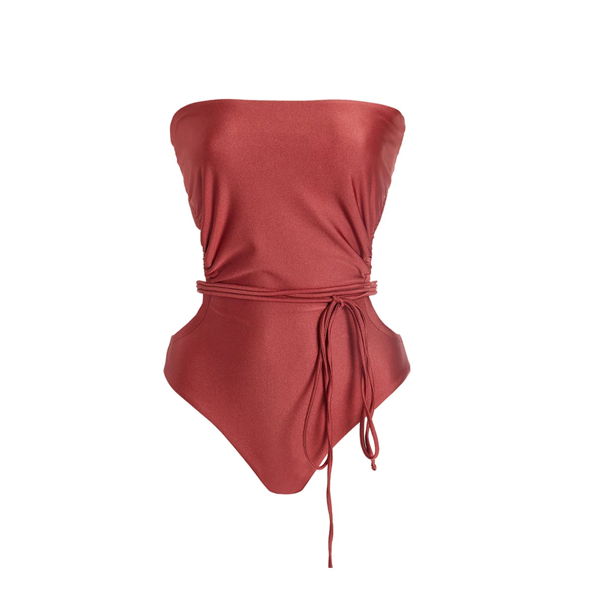 New Solid Color V-Neck Swimsuit Sexy One-Piece 2024 Trend Bikini Sets Elegant Woman Drawstring Beach Suit High Waist Swimwear