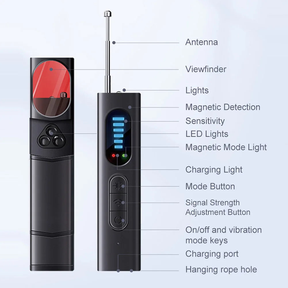 Wireless RF Signal Scanner 5 Levels Adjustable Sensitivity Listening Devices Finder 25H Working Time Electronic Sweeper for Trav