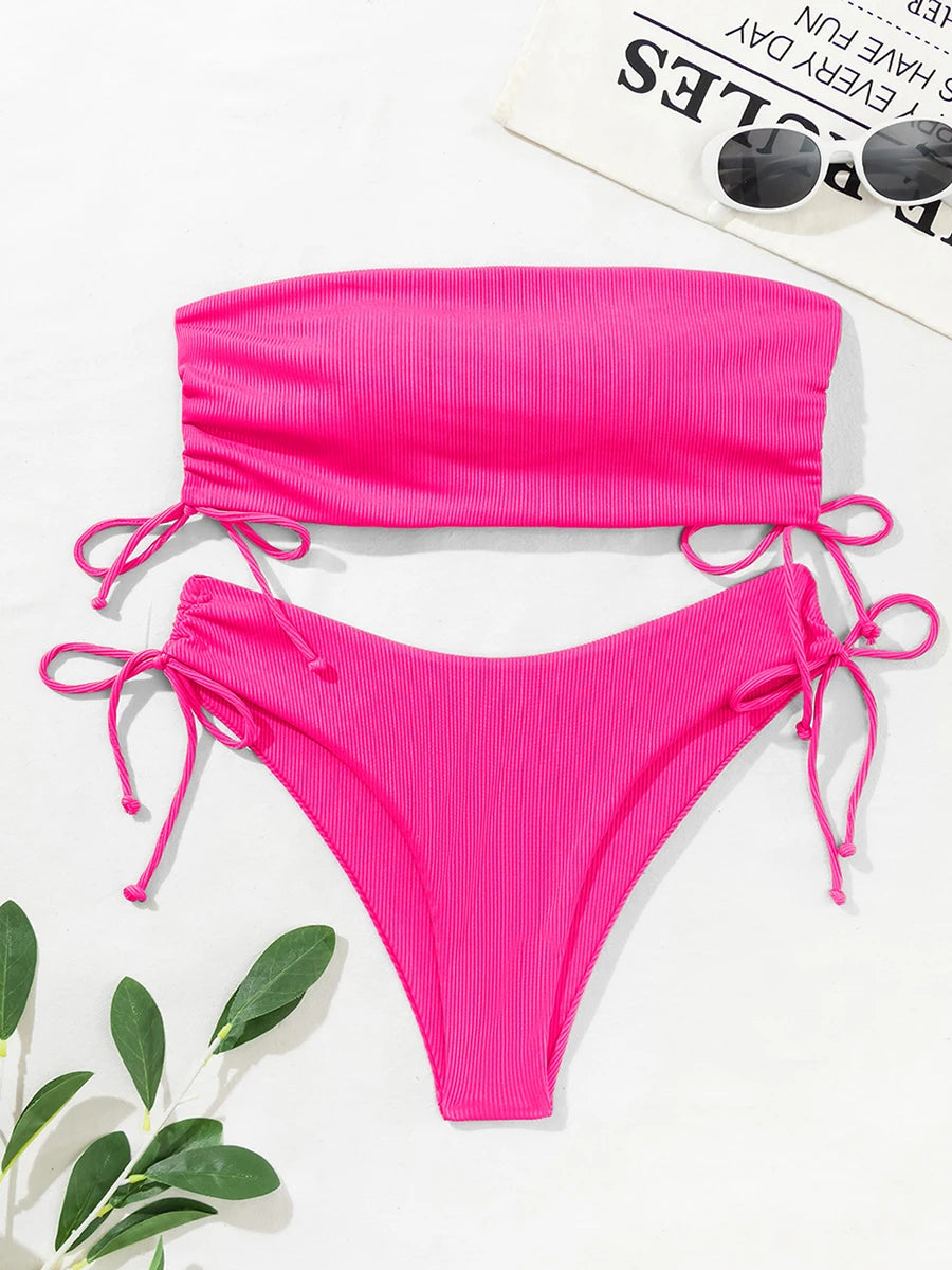 Sexy Bikinis 2023 Woman Bandeau Swimsuit Female Swimwear Women High Waist Bikini Set 2 Piece Summer Swim Beach Wear Bathing Suit