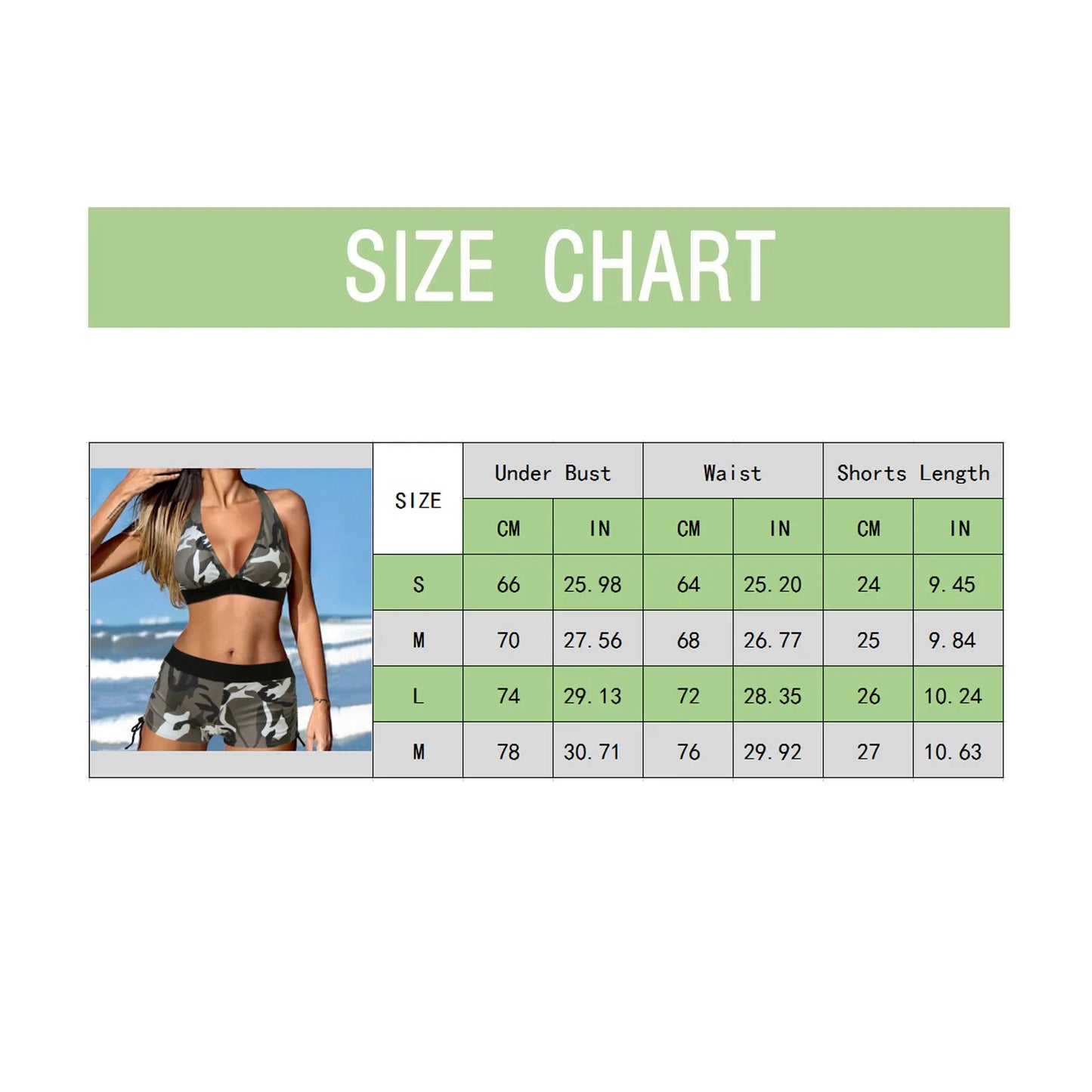 Women Ladies Color Camouflage Print Halter Bikini Swimsuit With Swim Shorts Two-piece Tankini Swimsuit Beachwear Swimwear Mujer