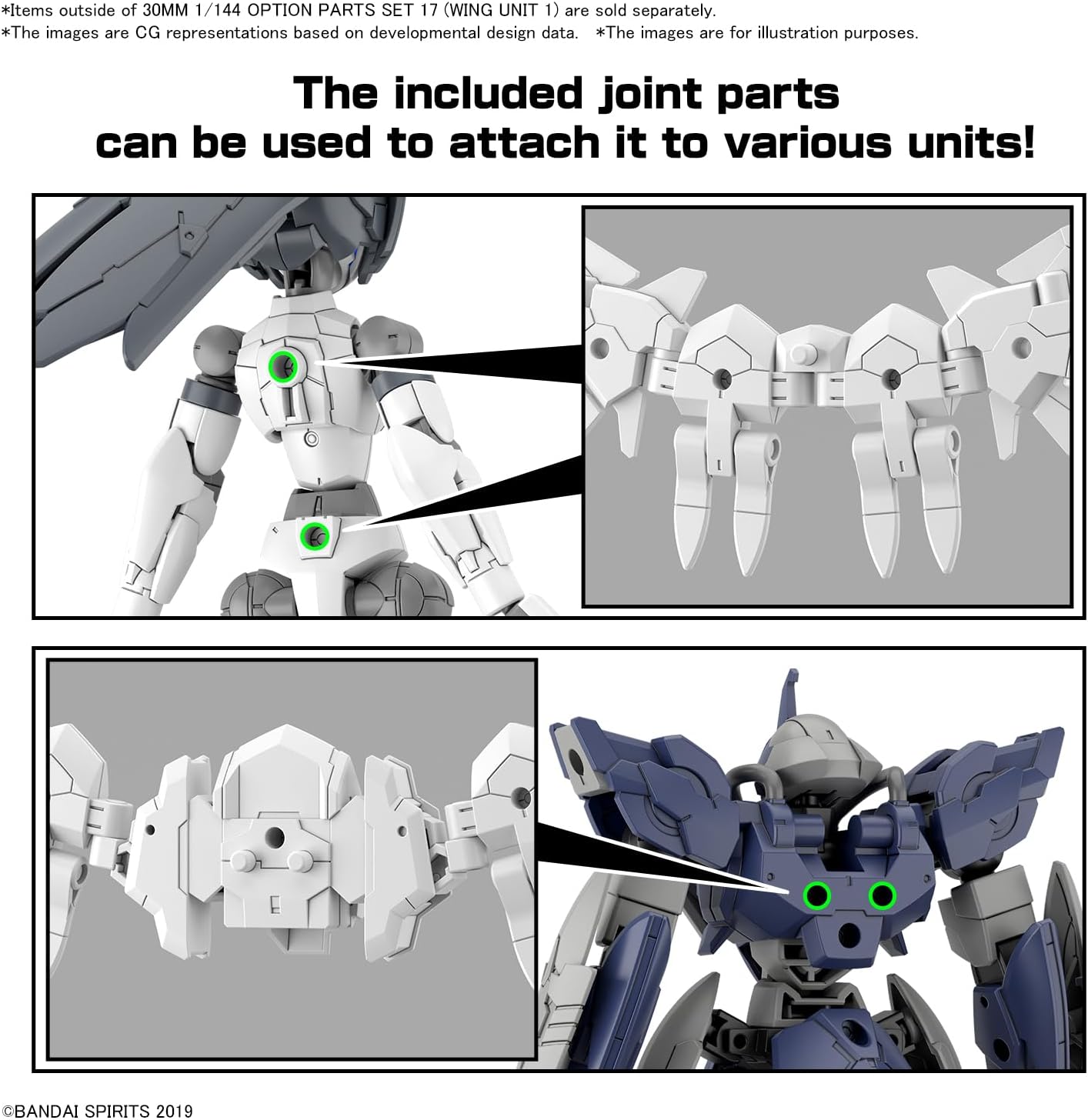 BANDAI SPIRITS 30MM Optional Parts Set 17 (Wing Unit 1) 1/144 scale color coded plastic model