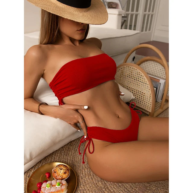 Sexy Bikinis 2023 Woman Bandeau Swimsuit Female Swimwear Women High Waist Bikini Set 2 Piece Summer Swim Beach Wear Bathing Suit