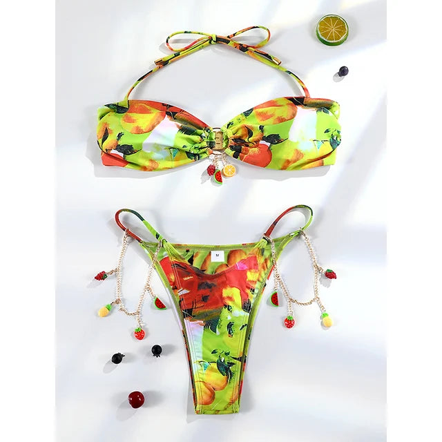 Off Shoulder Swimwear Thongs Bikinis Ties Swimsuit Women Bandeau Bathing Suit Patchwork Biquini Sexy Beachwear 2024 Bikini Sets