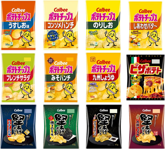 Calbee Assorted Snacks Set, Potato Chips, Hard Aged Potatoes, Pizza Potatoes, 12 Types