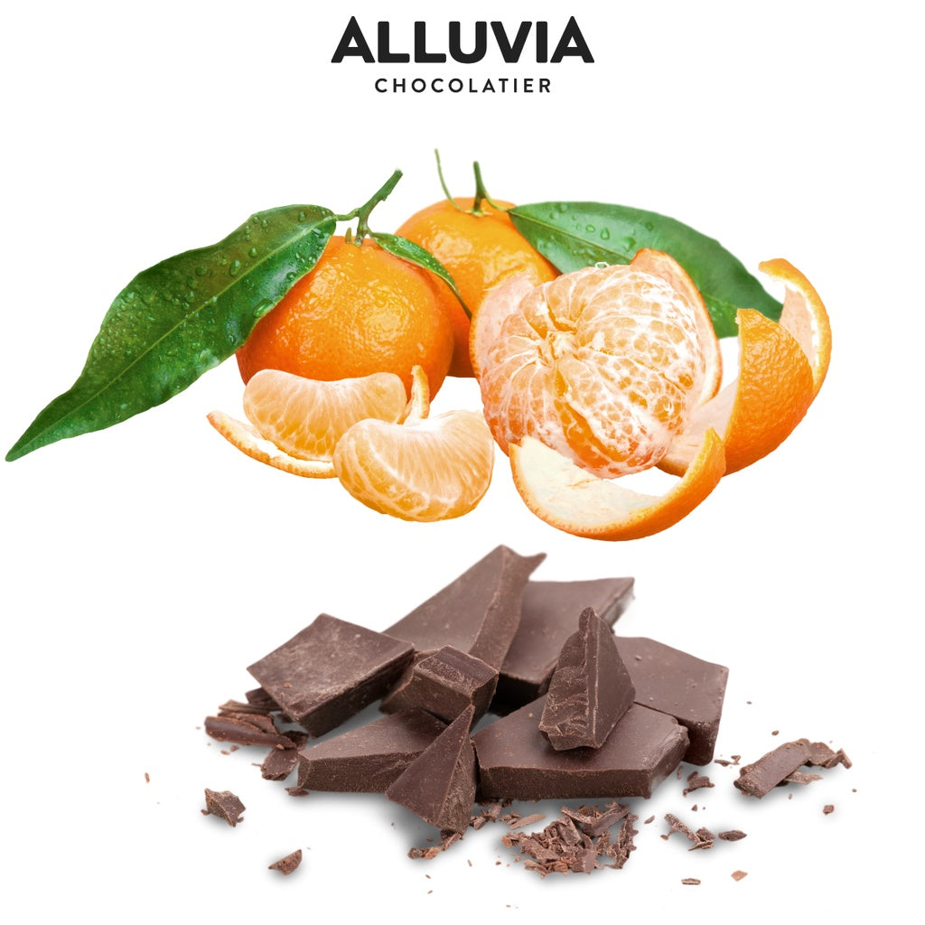 Pure dark chocolate Alluvia cocoa 70% filled with bitter orange peel and slightly sweet Alluvia, Alluvia Dark chocolate Orange Peel