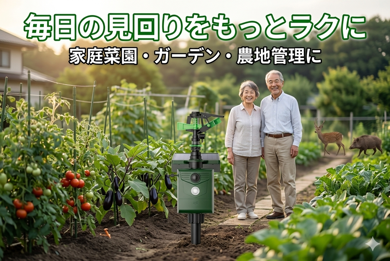 熊も撃退【ソーラー充電】散水式動物対策ガード｜PIR感知搭載