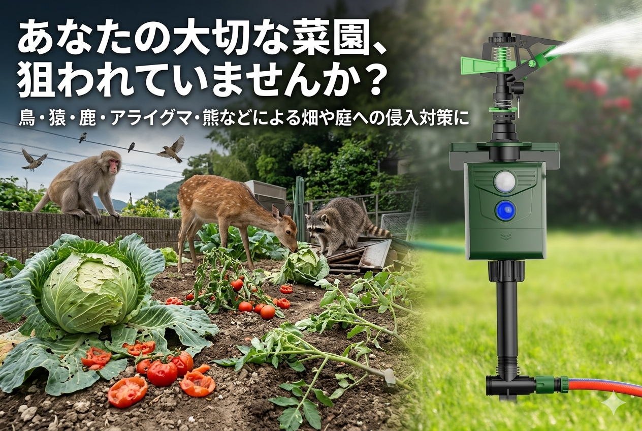 熊も撃退【ソーラー充電】散水式動物対策ガード｜PIR感知搭載