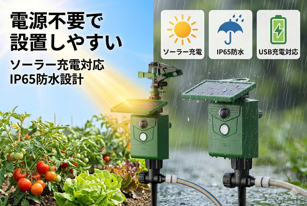 熊も撃退【ソーラー充電】散水式動物対策ガード｜PIR感知搭載