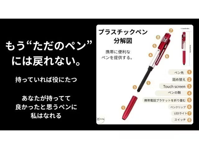 災害時・仕事・旅行に！LEDライト搭載スマホスタンド＆タッチペン付万能ボールペン