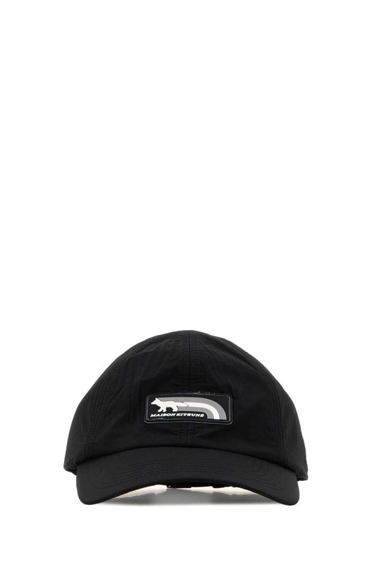 Maison メゾン キツネ ブラック ナイロン ベースボール キャップ - Image 1