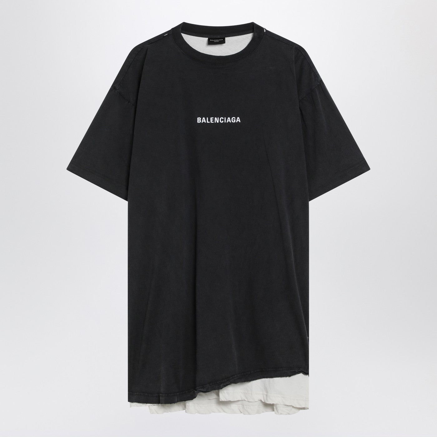 Balenciaga バレンシアガは黒いダブルバレンシアガバックTシャツをフェードしました - Image 1