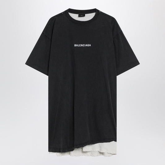 Balenciaga バレンシアガは黒いダブルバレンシアガバックTシャツをフェードしました - Image 1