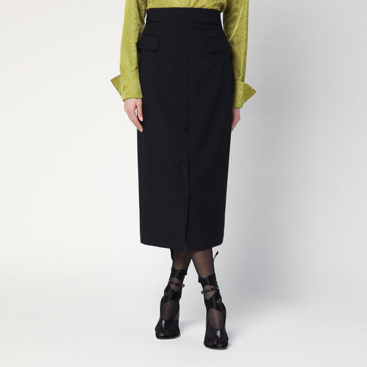 Monot Dries Van Noten Black WoolとMohair Midi Skirt - Image 1