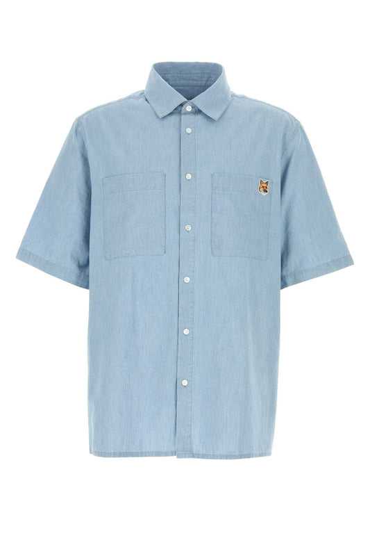 Maison メゾン キツネ ライトブルー シャンブレー シャツ - Image 1