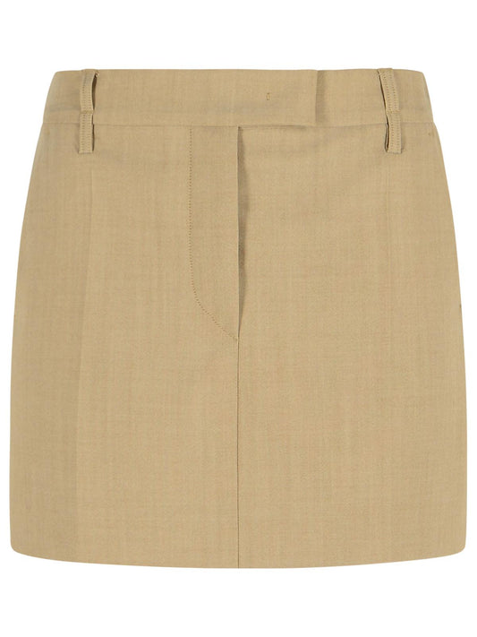 Sportmax Sportmax 'Fify'ベージュブラウンバージンウールミニスカート - Image 1