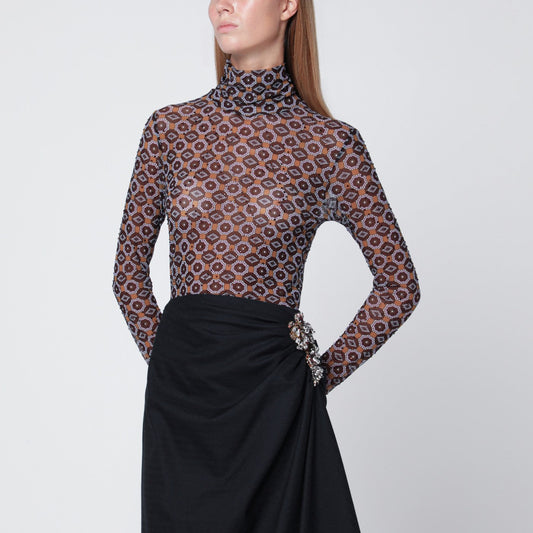 Monot Dries Van Noten Semi透明な茶色のプリントTurtleneckジャンパー - Image 1