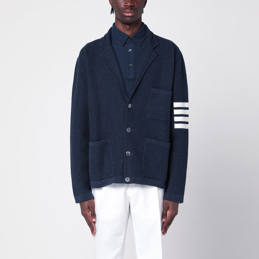 Thom Thom Browne Blue Linen Blend Cardigan - Image 1