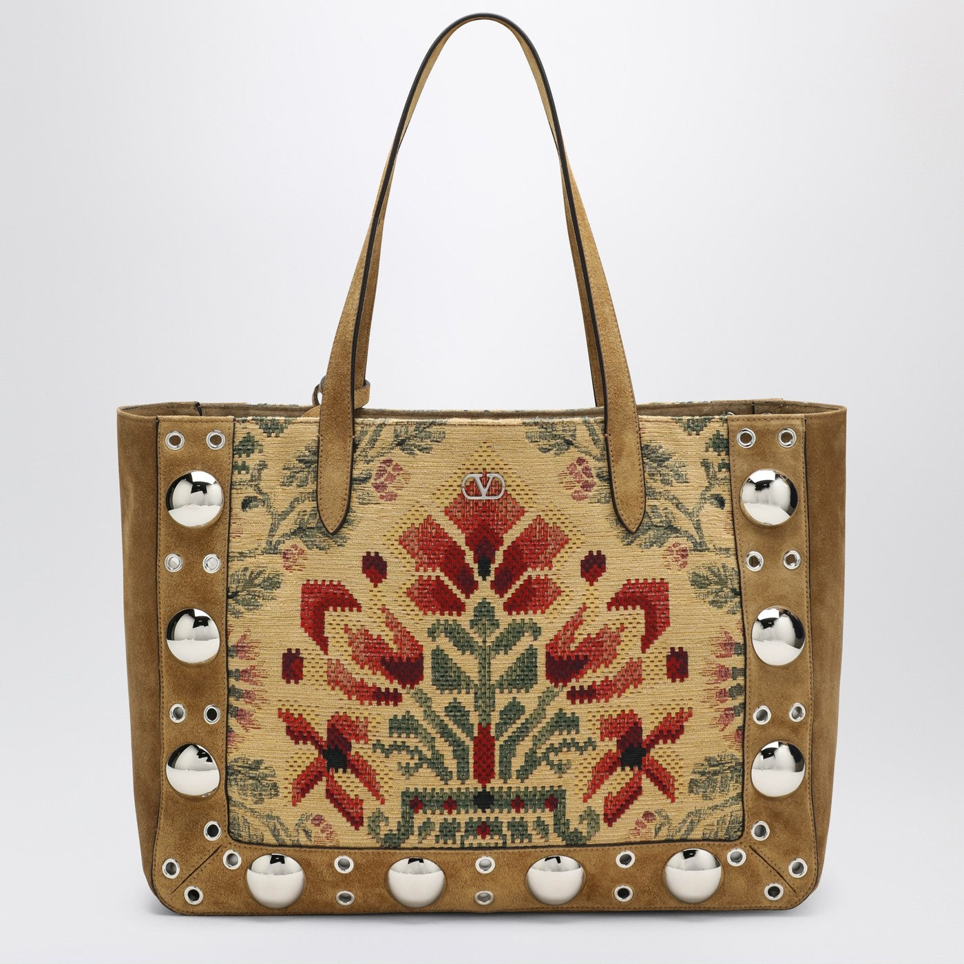 Valentino ヴァレンティーノガラヴァニミディアムトートバッグネルコートジャックアードファブリック - Image 1
