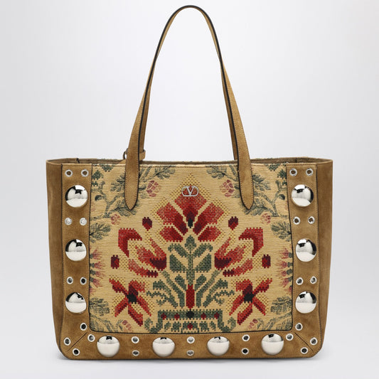 Valentino ヴァレンティーノガラヴァニミディアムトートバッグネルコートジャックアードファブリック - Image 1