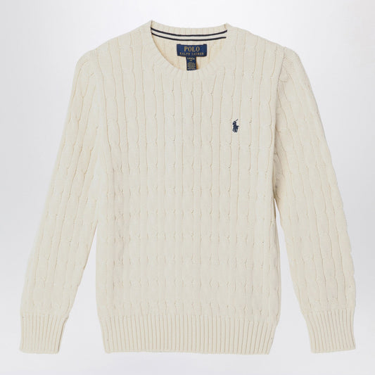 Polo ポロ ラルフローレン クリーム ケーブル ニット クルーネック セーター - Image 1