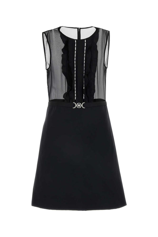 Versace ヴェルサーチブラックジョーゼットミニドレス - Image 1