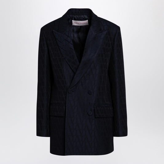 Valentino Valentino Navy Blue Double Bestoded Jacket Toile Iconographe - Image 1