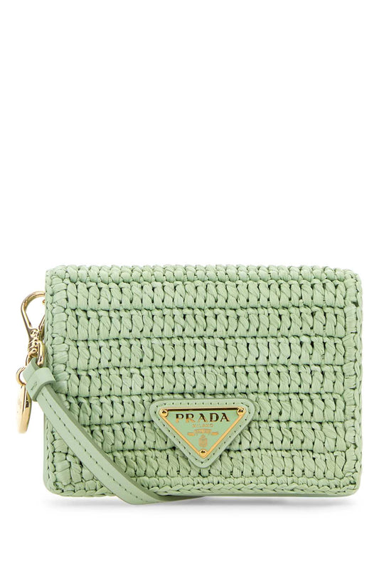 Prada プラダパステルグリーンラフィアカードホルダー - Image 1
