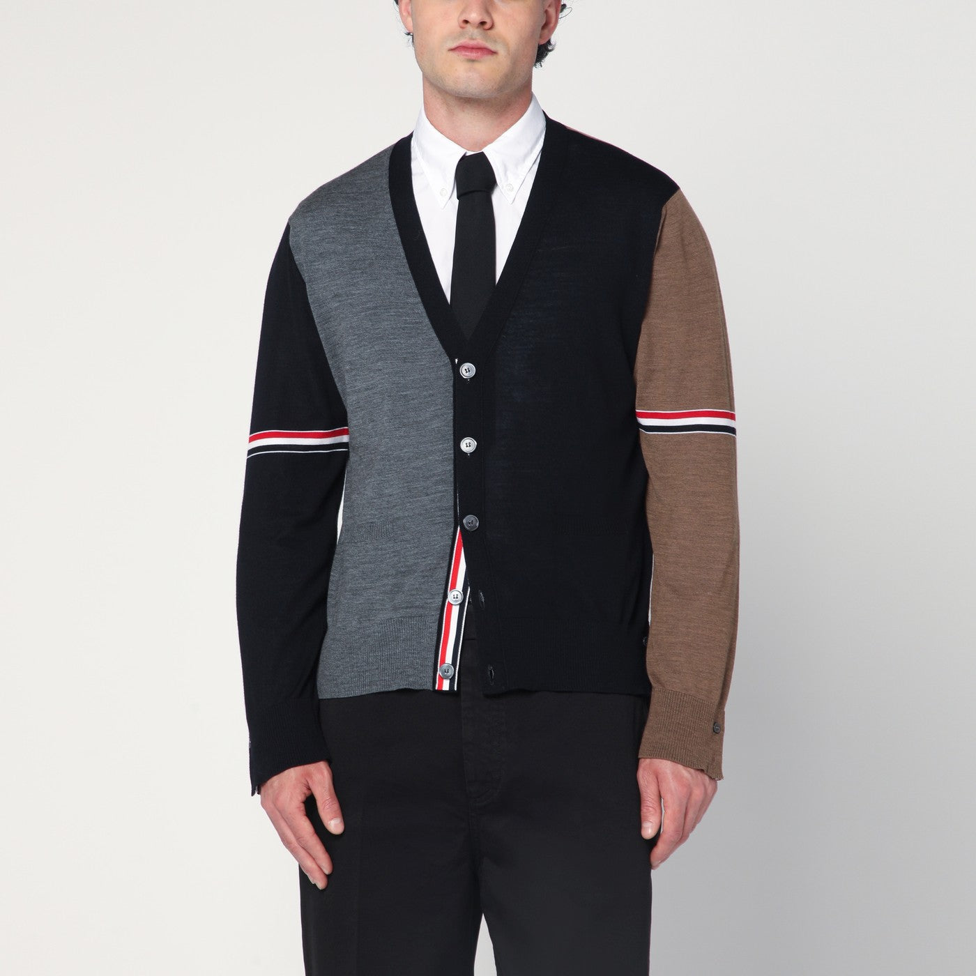 Thom Thom Browne Navy/Grey/Brown Wool Cardigan - Image 1