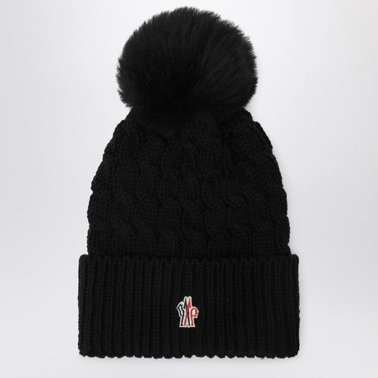 Moncler ポンポン付きモンクレールグレノブルブラックウールの帽子 - Image 1