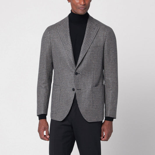 Tagliatore Tagliatore Beige/Grey Houndstooth Double Breasted Jacket - Image 1