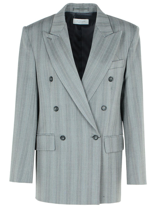 Sportmax SportMax 'Merlot'グレーバージンウールブレンドブレザー - Image 1
