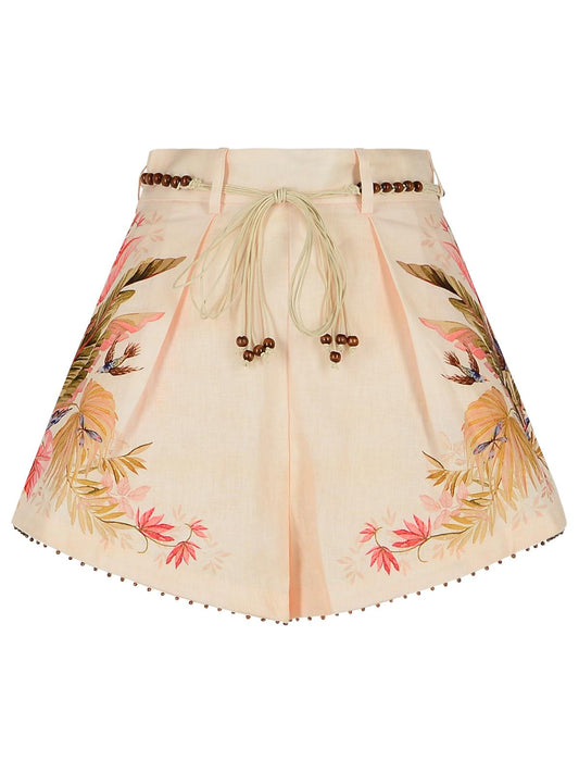 Zimmermann Zimmermann 'Tuck'リネンプリーツショーツ「クリームパームフローラル」カラー - Image 1