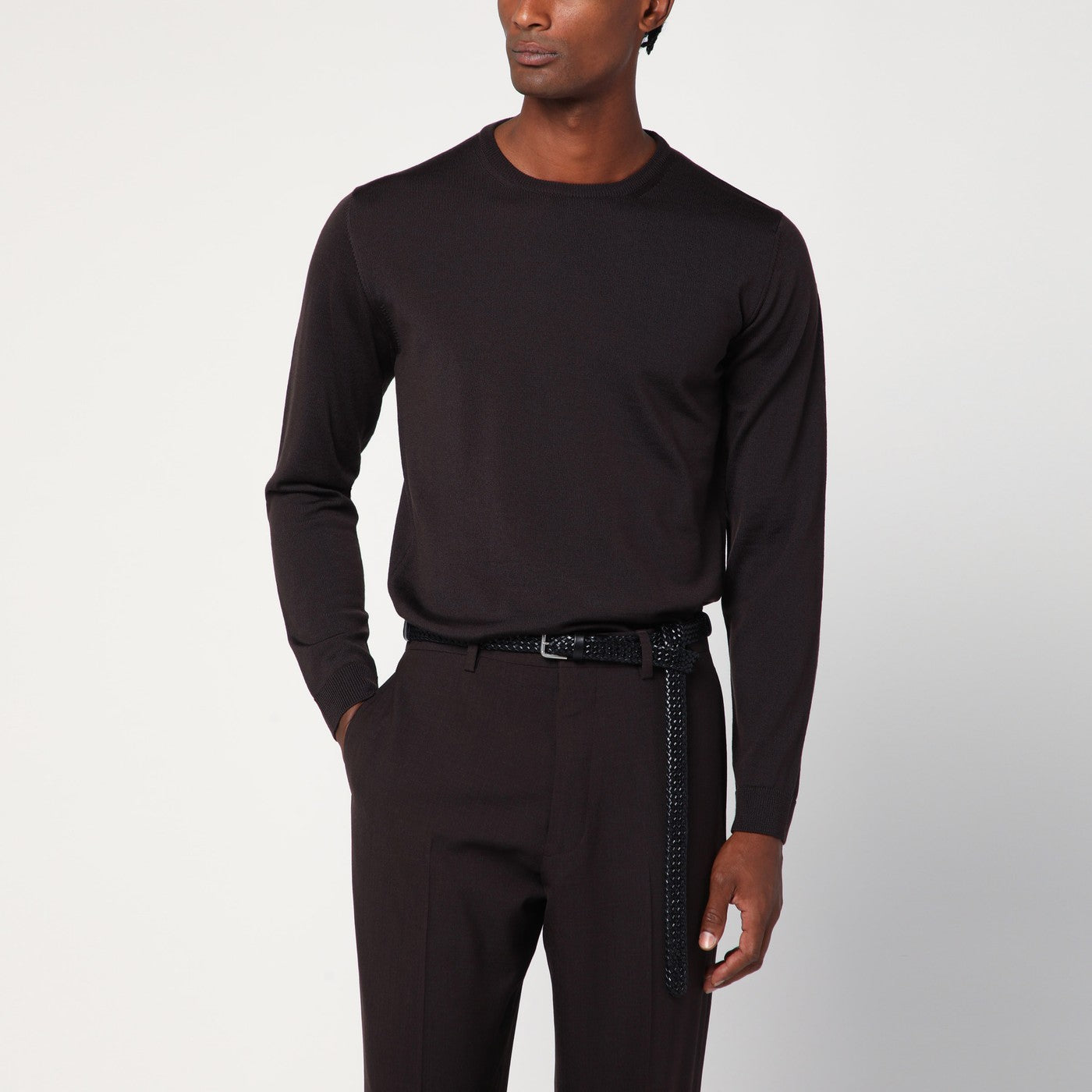 Roberto ロベルトコリーナブラウンクルーネックウールセーター - Image 1