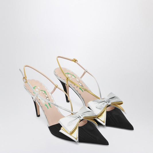 Valentino ヴァレンティーノガラヴァニスリングバックボウウは、弓で黒をポンプします - Image 1