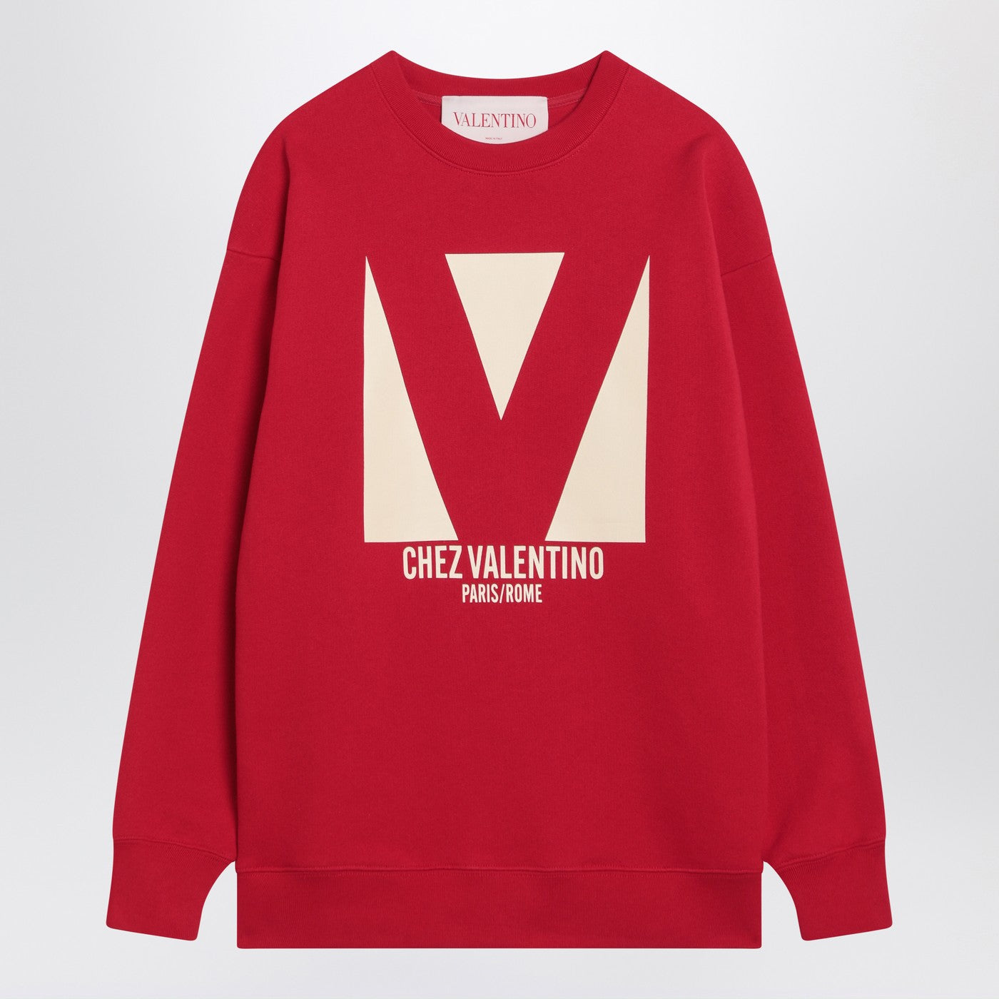 Valentino ヴァレンティーノの赤いスウェットシャツとChez Valentinoプリント - Image 1