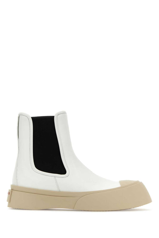 Marni マルニホワイトナッパレザーパブロアンクルブーツ - Image 1