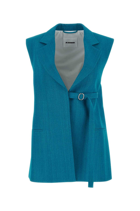 Jil Jil Sander Petrol Blueビスコースブレンドベスト - Image 1