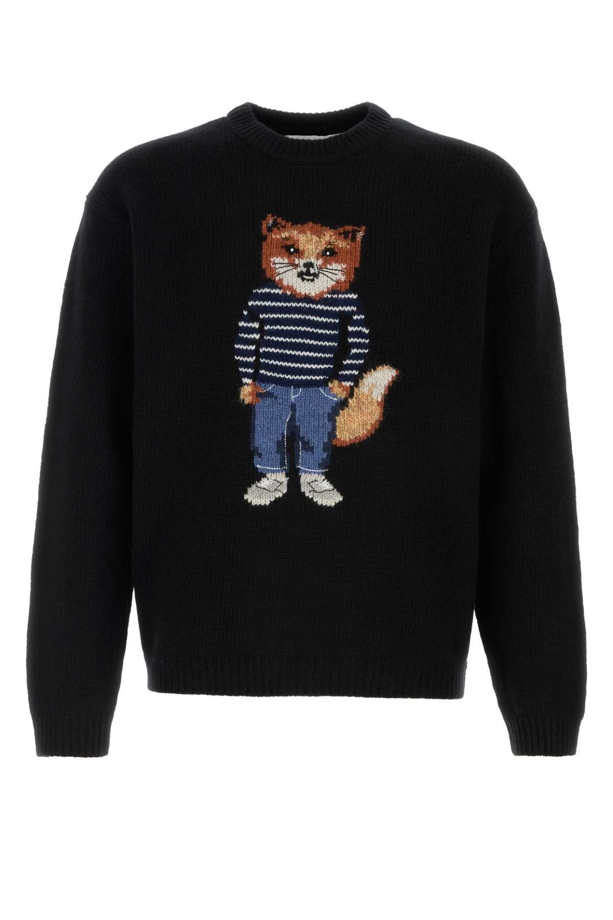 Maison メゾン キツネ ブラック ウール ブレンド セーター - Image 1