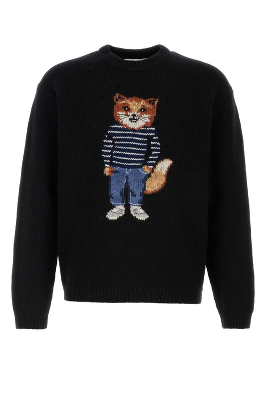 Maison メゾン キツネ ブラック ウール ブレンド セーター - Image 1