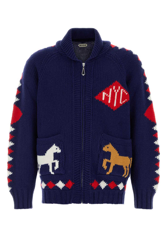 Bode ボードブルーウールダイヤモンドカーディガン - Image 1