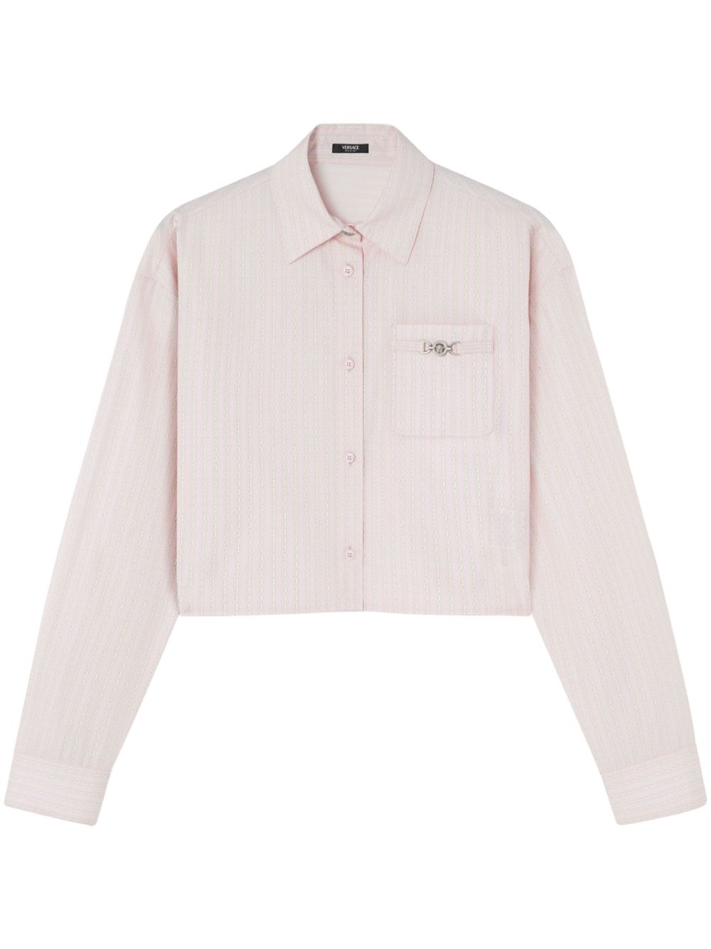 Versace ヴェルサーチピンストライプチェーンクロップドシャツ - Image 1