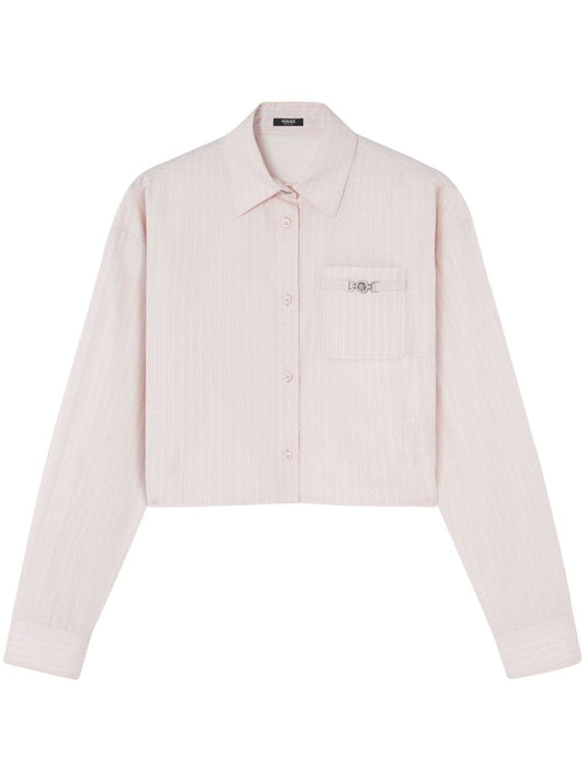 Versace ヴェルサーチピンストライプチェーンクロップドシャツ - Image 1