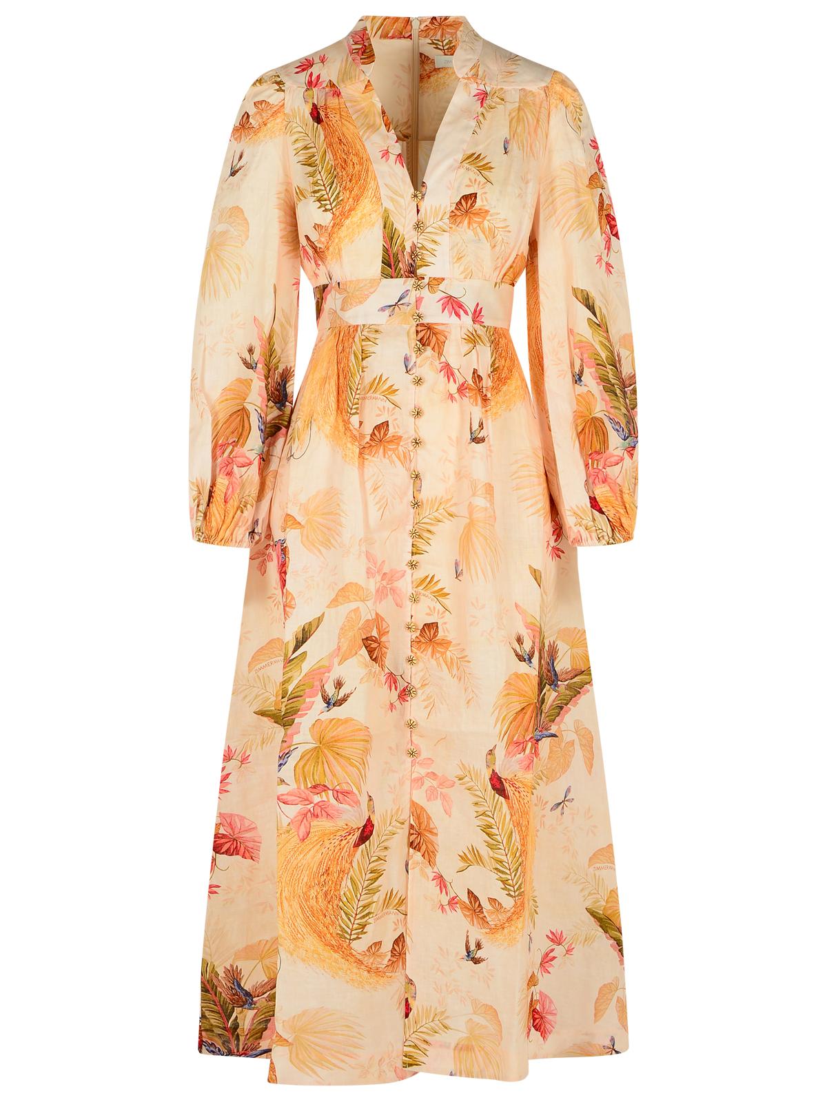 Zimmermann Zimmermann 'Plunge'低カットリネンドレス「クリームパームフローラル」カラー - Image 1
