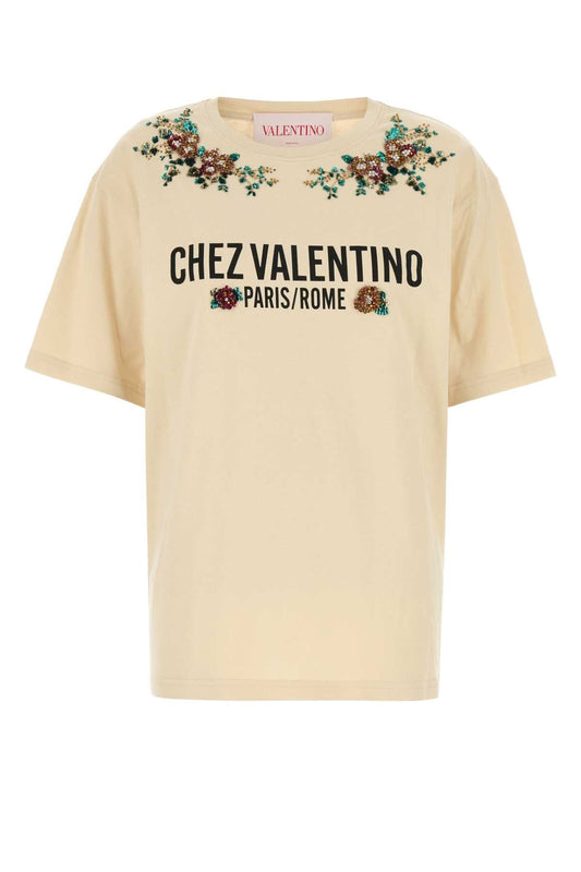 Valentino バレンティーノガラヴァニクリームコットンTシャツ - Image 1