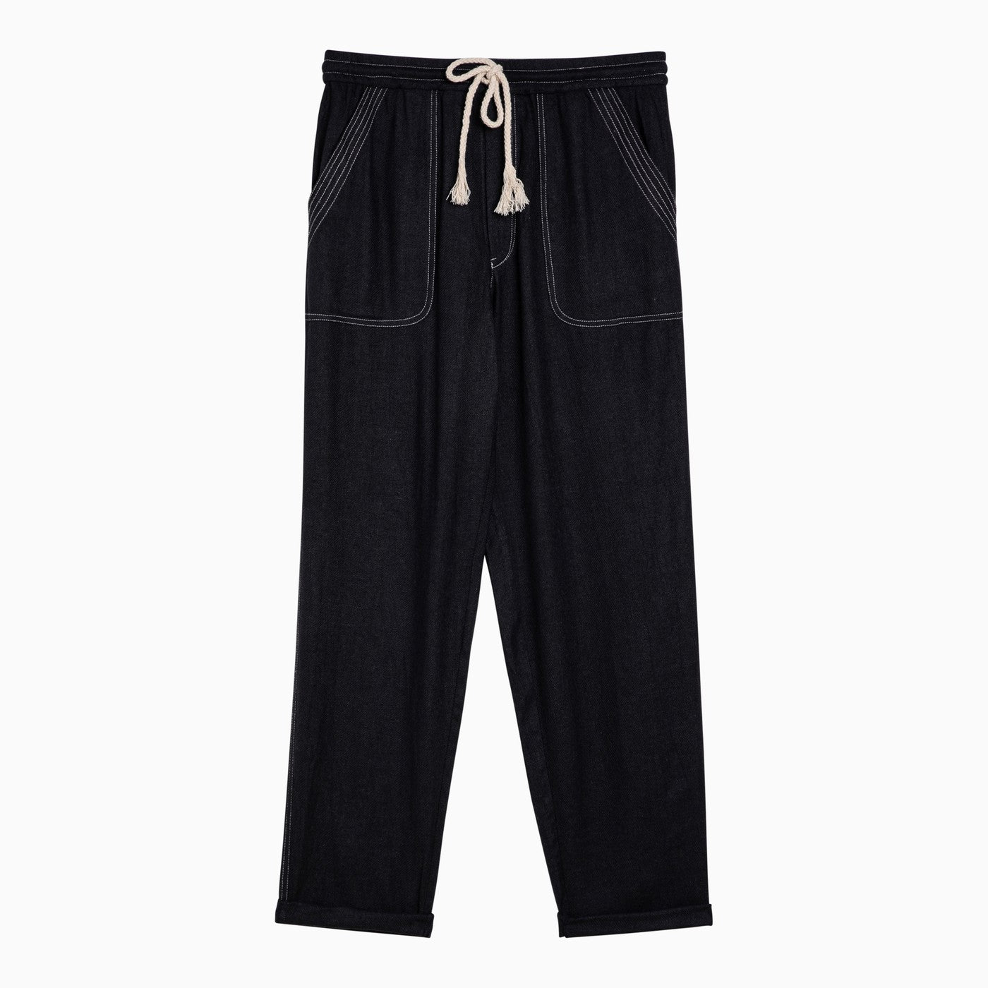 Marant イザベル・マラン・エトレ・ブラック・シルクのズボンを描いたズボン - Image 1