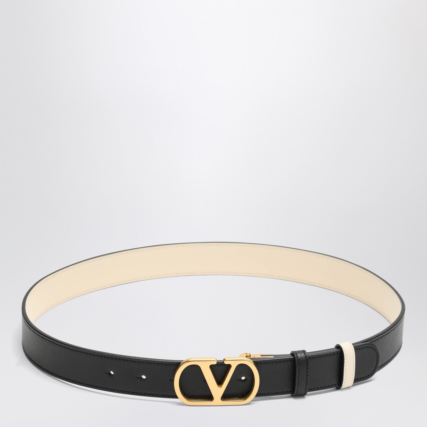 Valentino バレンティーノガラヴァニリバーシブルvロゴブラック/バターホワイトのシグネチャーベルト - Image 1