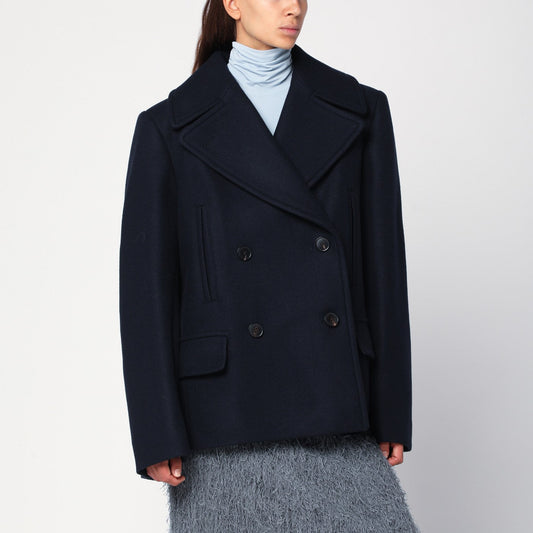 Monot DRIES VAN NOTEN NAVY BLUE WOOL BLENDダブルブレストコート - Image 1