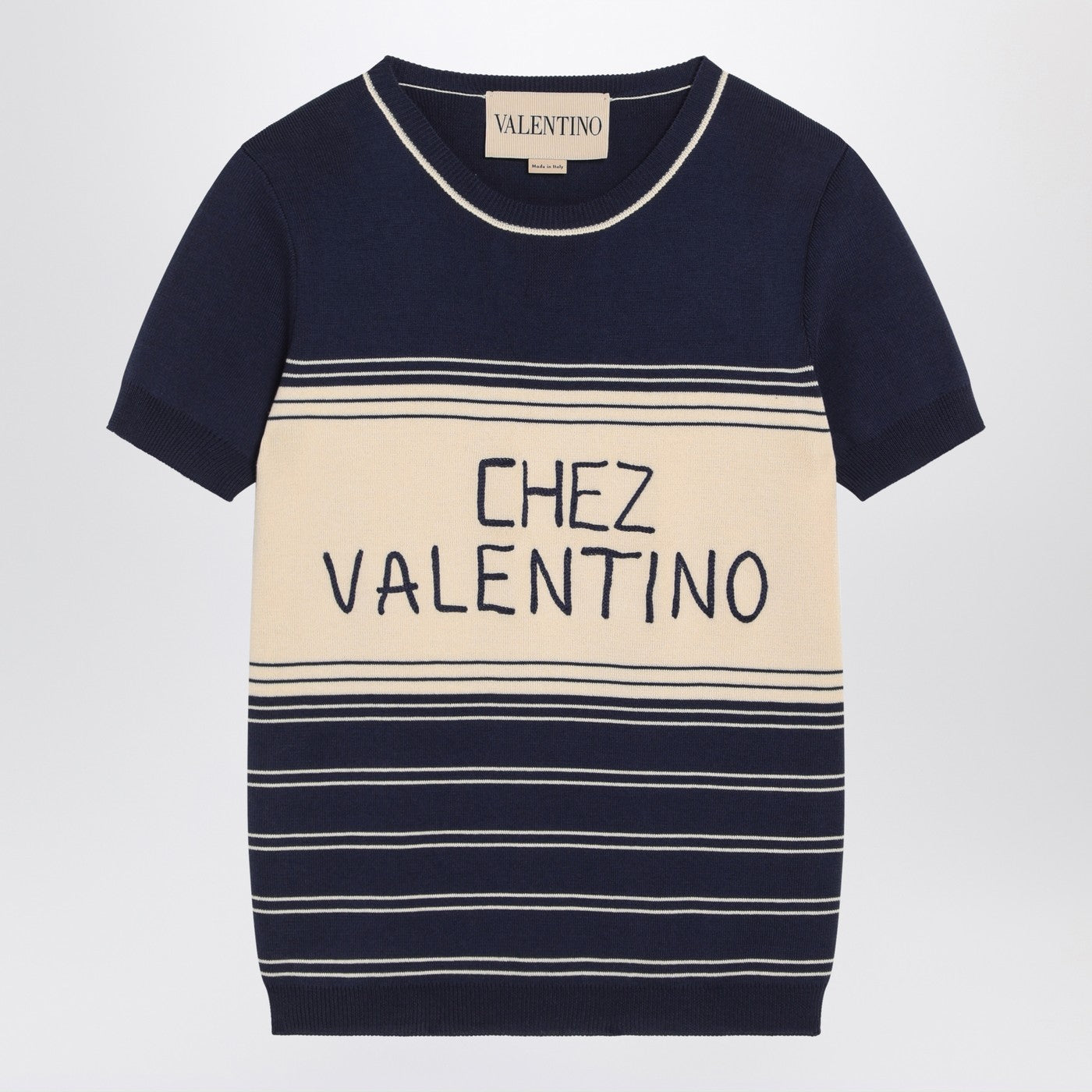 Valentino Valentino Blue Ribbed TopとChez Valentino刺繍 - Image 1