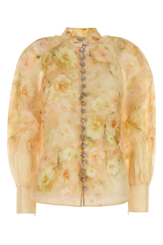 Zimmermann Zimmermannプリントリネンブレンドクラッシュシャツ - Image 1